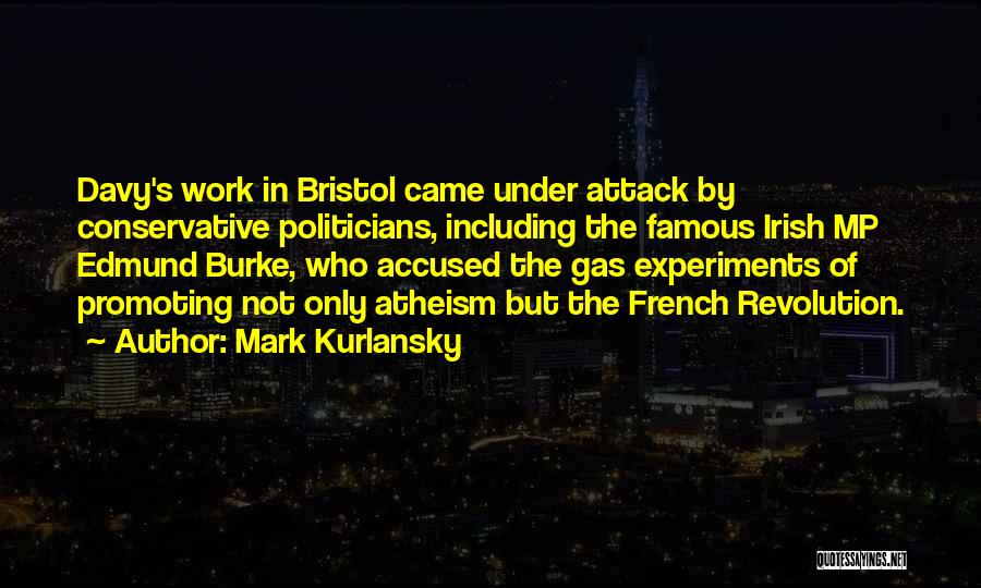 Mark Kurlansky Quotes: Davy's Work In Bristol Came Under Attack By Conservative Politicians, Including The Famous Irish Mp Edmund Burke, Who Accused The