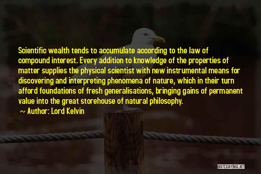 Lord Kelvin Quotes: Scientific Wealth Tends To Accumulate According To The Law Of Compound Interest. Every Addition To Knowledge Of The Properties Of