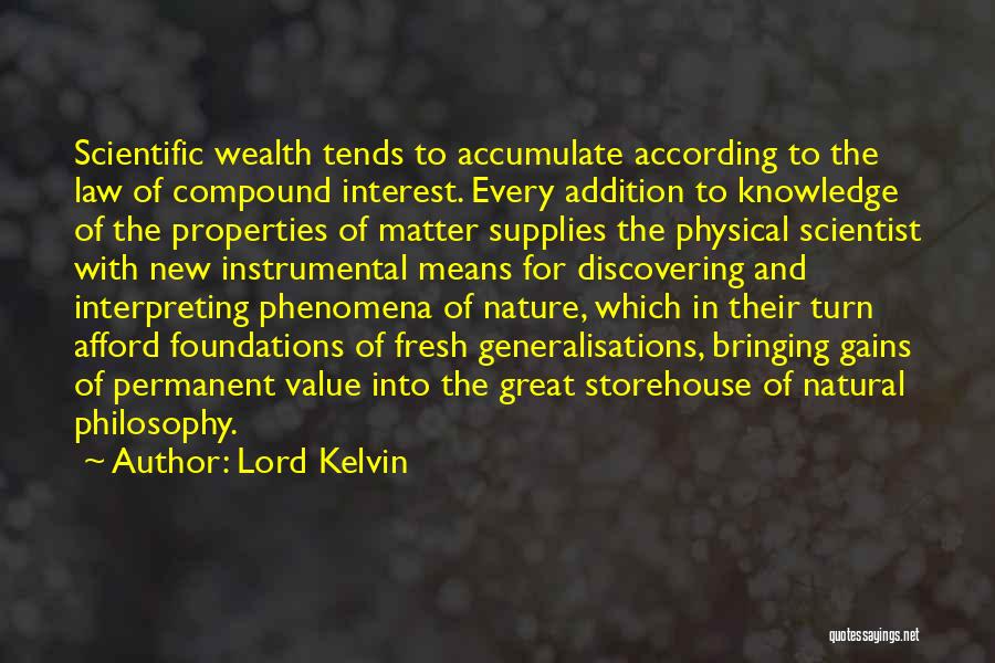 Lord Kelvin Quotes: Scientific Wealth Tends To Accumulate According To The Law Of Compound Interest. Every Addition To Knowledge Of The Properties Of