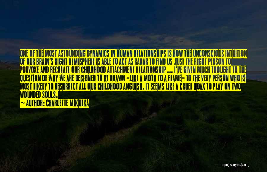 Charlette Mikulka Quotes: One Of The Most Astounding Dynamics In Human Relationships Is How The Unconscious Intuition Of Our Brain's Right Hemisphere Is