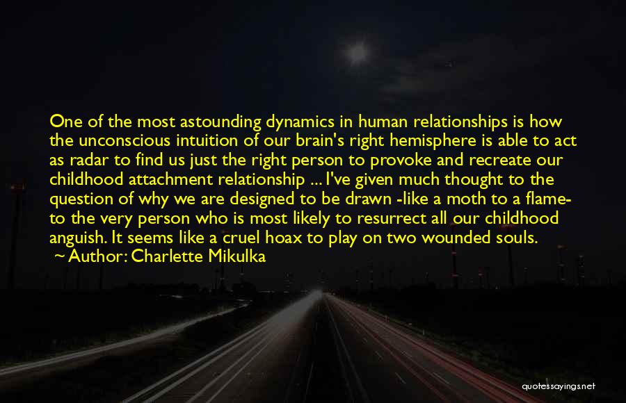 Charlette Mikulka Quotes: One Of The Most Astounding Dynamics In Human Relationships Is How The Unconscious Intuition Of Our Brain's Right Hemisphere Is