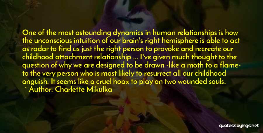 Charlette Mikulka Quotes: One Of The Most Astounding Dynamics In Human Relationships Is How The Unconscious Intuition Of Our Brain's Right Hemisphere Is