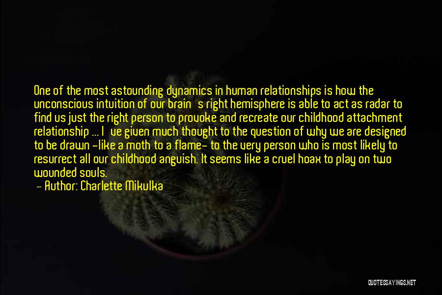 Charlette Mikulka Quotes: One Of The Most Astounding Dynamics In Human Relationships Is How The Unconscious Intuition Of Our Brain's Right Hemisphere Is