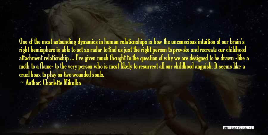 Charlette Mikulka Quotes: One Of The Most Astounding Dynamics In Human Relationships Is How The Unconscious Intuition Of Our Brain's Right Hemisphere Is