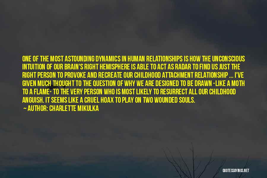 Charlette Mikulka Quotes: One Of The Most Astounding Dynamics In Human Relationships Is How The Unconscious Intuition Of Our Brain's Right Hemisphere Is