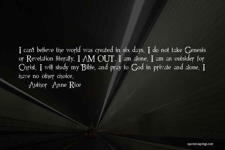 Anne Rice Quotes: I Can't Believe The World Was Created In Six Days. I Do Not Take Genesis Or Revelation Literally. I Am