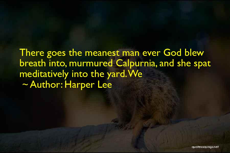 Harper Lee Quotes: There Goes The Meanest Man Ever God Blew Breath Into, Murmured Calpurnia, And She Spat Meditatively Into The Yard. We