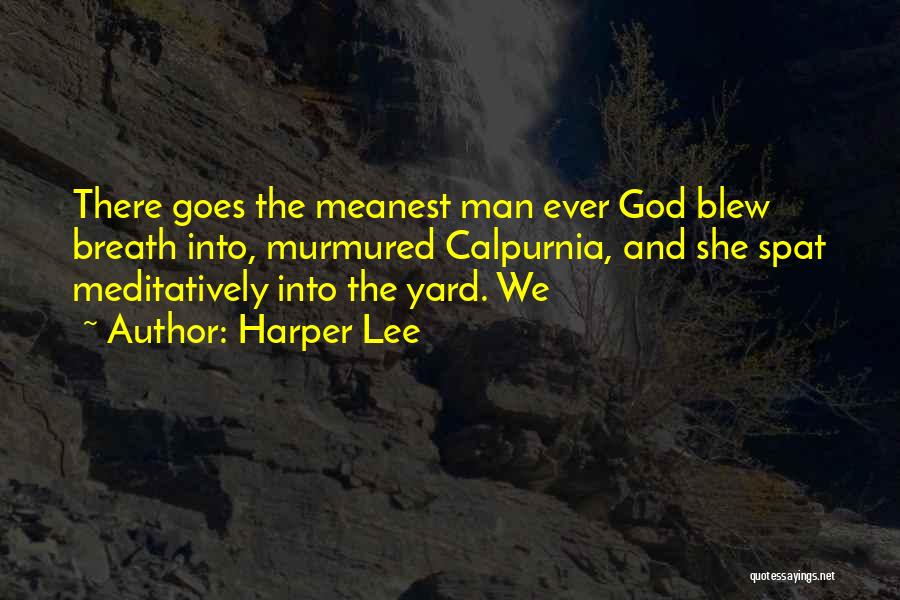 Harper Lee Quotes: There Goes The Meanest Man Ever God Blew Breath Into, Murmured Calpurnia, And She Spat Meditatively Into The Yard. We