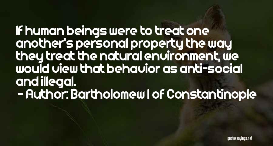 Bartholomew I Of Constantinople Quotes: If Human Beings Were To Treat One Another's Personal Property The Way They Treat The Natural Environment, We Would View