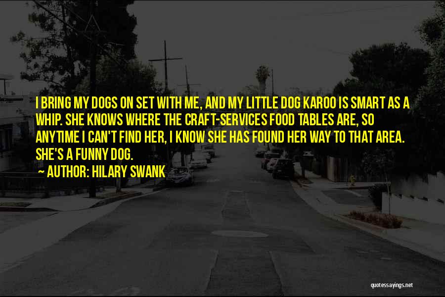 Hilary Swank Quotes: I Bring My Dogs On Set With Me, And My Little Dog Karoo Is Smart As A Whip. She Knows