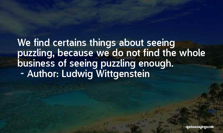 Ludwig Wittgenstein Quotes: We Find Certains Things About Seeing Puzzling, Because We Do Not Find The Whole Business Of Seeing Puzzling Enough.