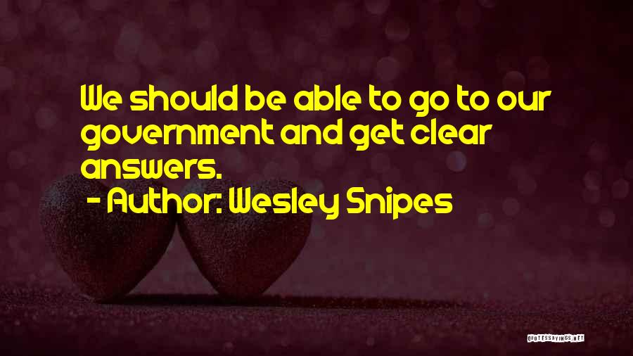 Wesley Snipes Quotes: We Should Be Able To Go To Our Government And Get Clear Answers.