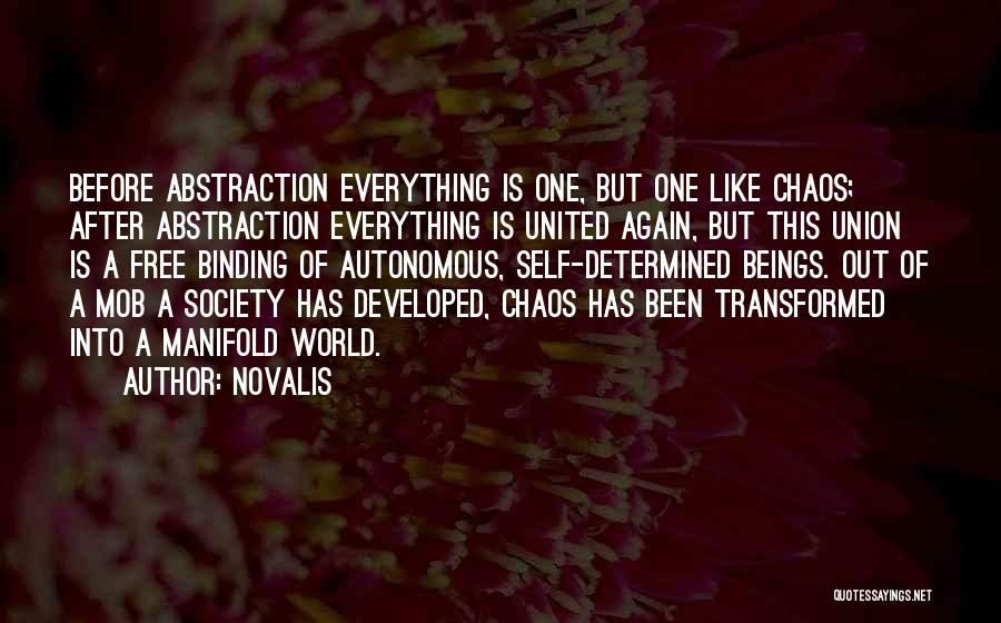 Novalis Quotes: Before Abstraction Everything Is One, But One Like Chaos; After Abstraction Everything Is United Again, But This Union Is A
