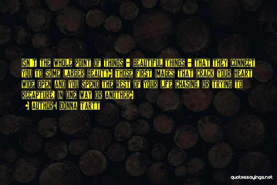 Donna Tartt Quotes: Isn't The Whole Point Of Things - Beautiful Things - That They Connect You To Some Larger Beauty? Those First