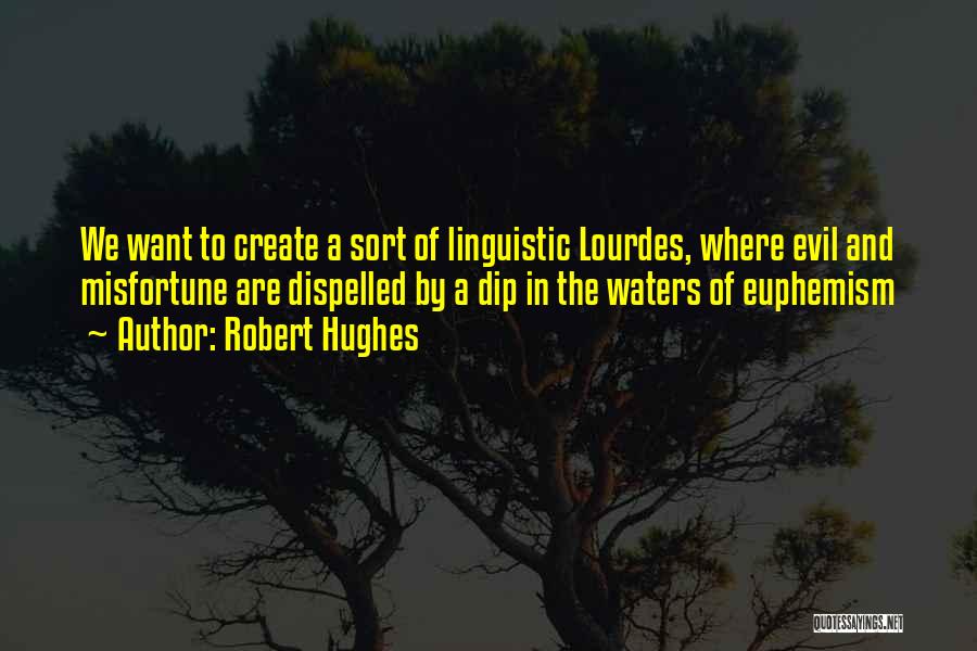 Robert Hughes Quotes: We Want To Create A Sort Of Linguistic Lourdes, Where Evil And Misfortune Are Dispelled By A Dip In The