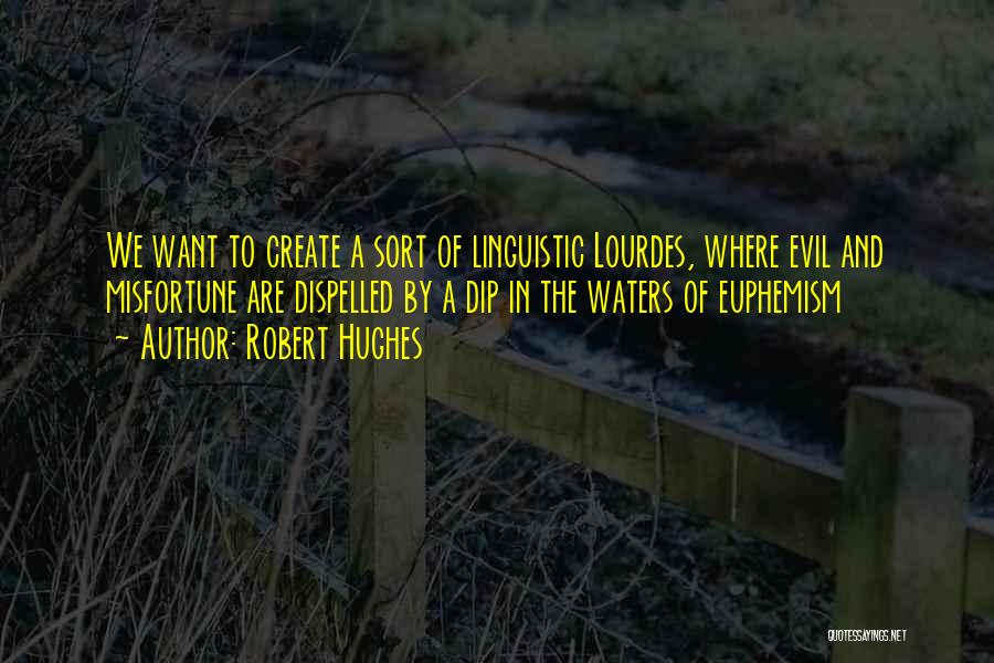 Robert Hughes Quotes: We Want To Create A Sort Of Linguistic Lourdes, Where Evil And Misfortune Are Dispelled By A Dip In The