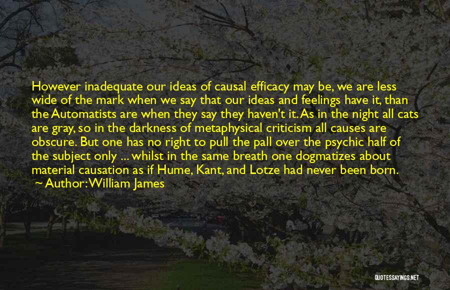 William James Quotes: However Inadequate Our Ideas Of Causal Efficacy May Be, We Are Less Wide Of The Mark When We Say That