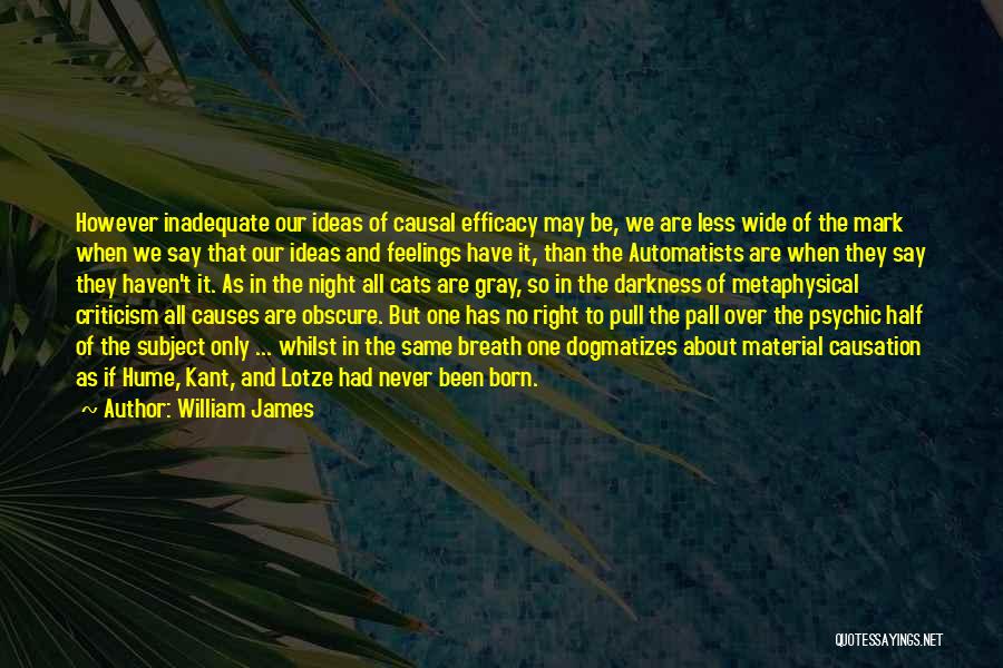 William James Quotes: However Inadequate Our Ideas Of Causal Efficacy May Be, We Are Less Wide Of The Mark When We Say That