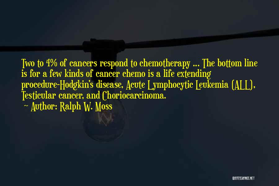 Ralph W. Moss Quotes: Two To 4% Of Cancers Respond To Chemotherapy ... The Bottom Line Is For A Few Kinds Of Cancer Chemo