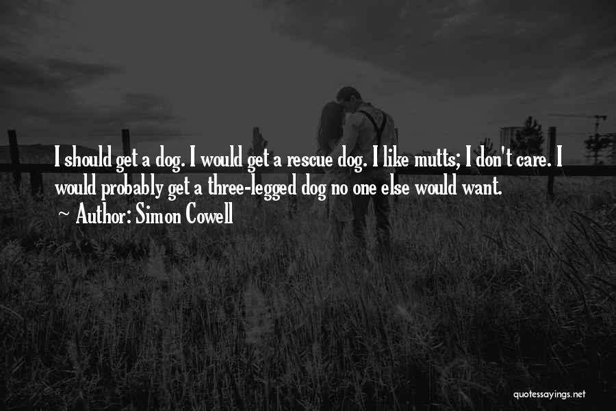 Simon Cowell Quotes: I Should Get A Dog. I Would Get A Rescue Dog. I Like Mutts; I Don't Care. I Would Probably