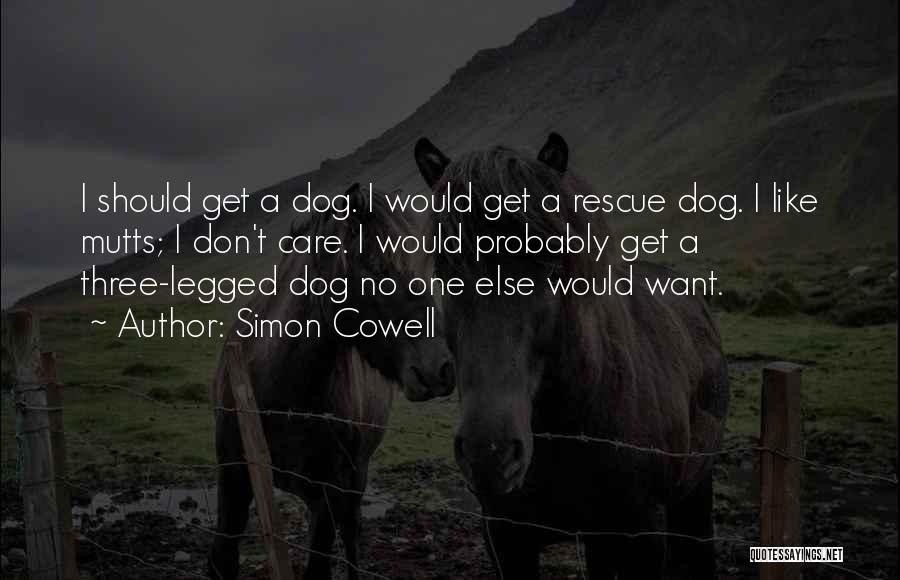 Simon Cowell Quotes: I Should Get A Dog. I Would Get A Rescue Dog. I Like Mutts; I Don't Care. I Would Probably