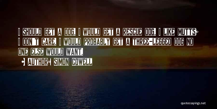 Simon Cowell Quotes: I Should Get A Dog. I Would Get A Rescue Dog. I Like Mutts; I Don't Care. I Would Probably