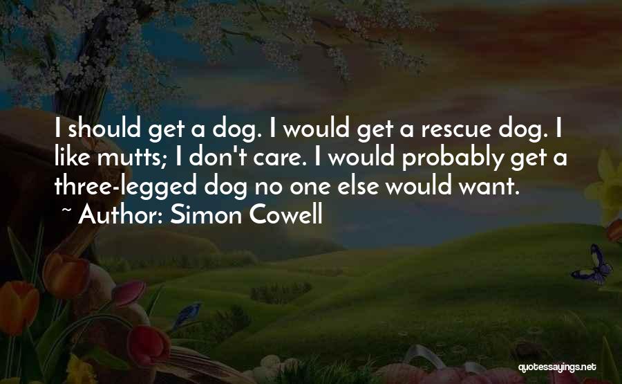 Simon Cowell Quotes: I Should Get A Dog. I Would Get A Rescue Dog. I Like Mutts; I Don't Care. I Would Probably