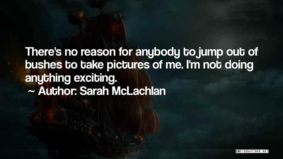 Sarah McLachlan Quotes: There's No Reason For Anybody To Jump Out Of Bushes To Take Pictures Of Me. I'm Not Doing Anything Exciting.
