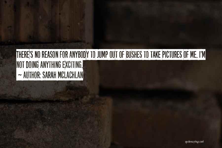 Sarah McLachlan Quotes: There's No Reason For Anybody To Jump Out Of Bushes To Take Pictures Of Me. I'm Not Doing Anything Exciting.