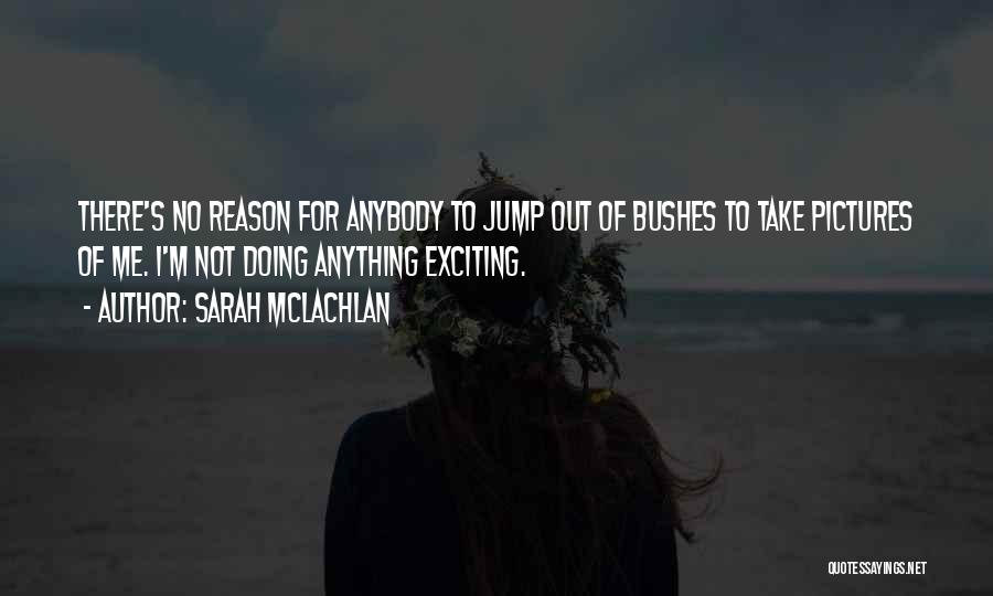 Sarah McLachlan Quotes: There's No Reason For Anybody To Jump Out Of Bushes To Take Pictures Of Me. I'm Not Doing Anything Exciting.