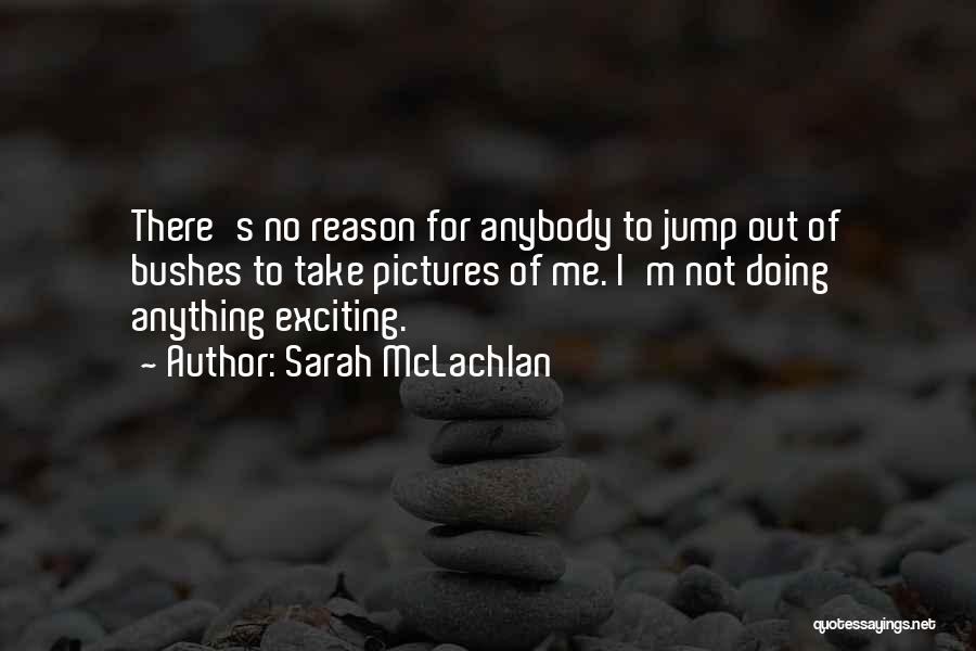 Sarah McLachlan Quotes: There's No Reason For Anybody To Jump Out Of Bushes To Take Pictures Of Me. I'm Not Doing Anything Exciting.