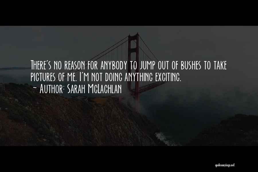 Sarah McLachlan Quotes: There's No Reason For Anybody To Jump Out Of Bushes To Take Pictures Of Me. I'm Not Doing Anything Exciting.