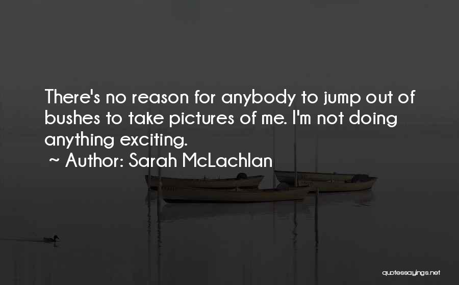 Sarah McLachlan Quotes: There's No Reason For Anybody To Jump Out Of Bushes To Take Pictures Of Me. I'm Not Doing Anything Exciting.