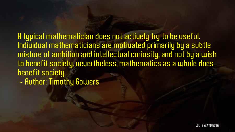 Timothy Gowers Quotes: A Typical Mathematician Does Not Actively Try To Be Useful. Individual Mathematicians Are Motivated Primarily By A Subtle Mixture Of