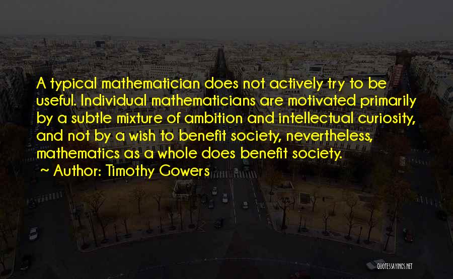 Timothy Gowers Quotes: A Typical Mathematician Does Not Actively Try To Be Useful. Individual Mathematicians Are Motivated Primarily By A Subtle Mixture Of