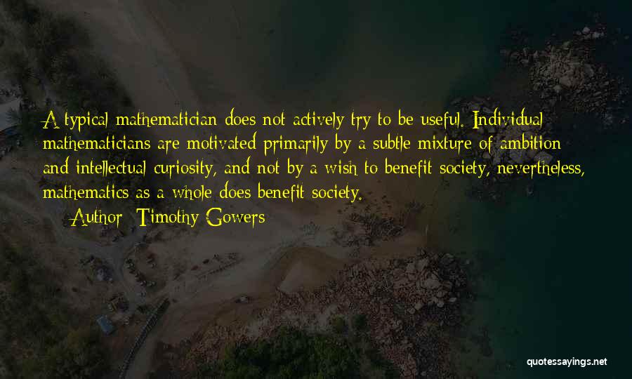 Timothy Gowers Quotes: A Typical Mathematician Does Not Actively Try To Be Useful. Individual Mathematicians Are Motivated Primarily By A Subtle Mixture Of