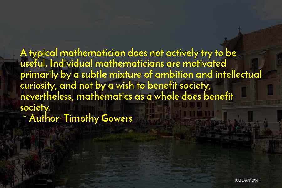 Timothy Gowers Quotes: A Typical Mathematician Does Not Actively Try To Be Useful. Individual Mathematicians Are Motivated Primarily By A Subtle Mixture Of