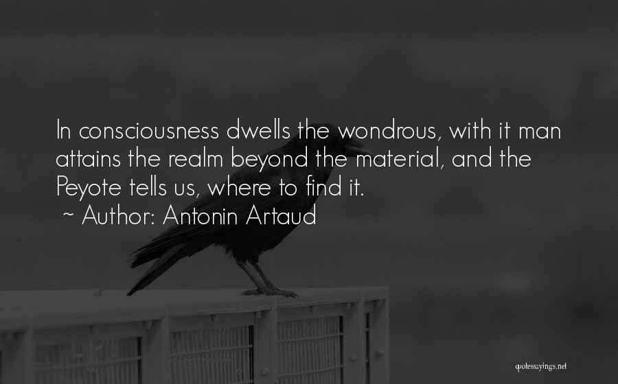 Antonin Artaud Quotes: In Consciousness Dwells The Wondrous, With It Man Attains The Realm Beyond The Material, And The Peyote Tells Us, Where