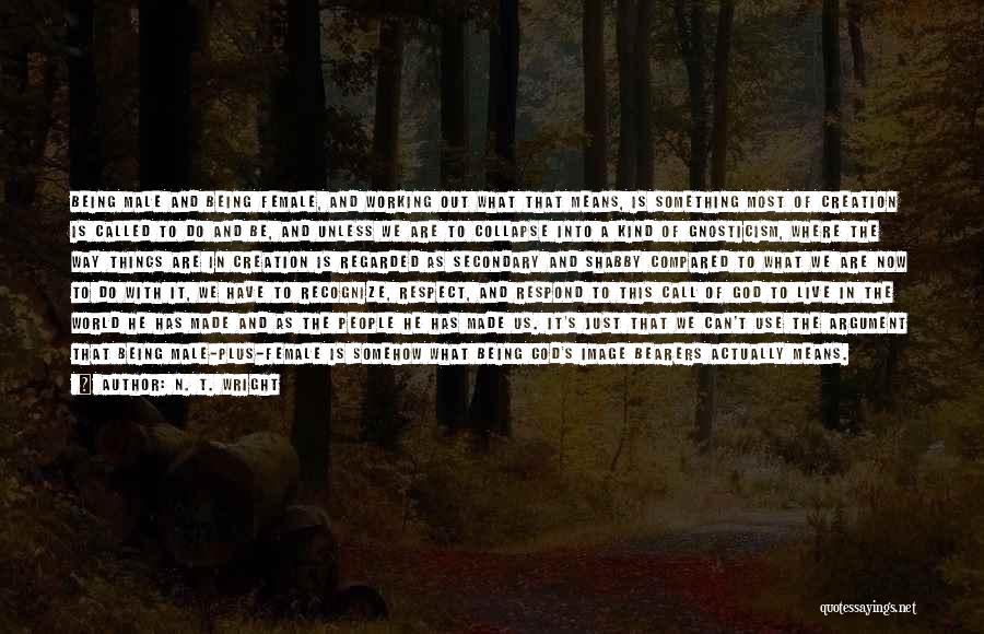 N. T. Wright Quotes: Being Male And Being Female, And Working Out What That Means, Is Something Most Of Creation Is Called To Do