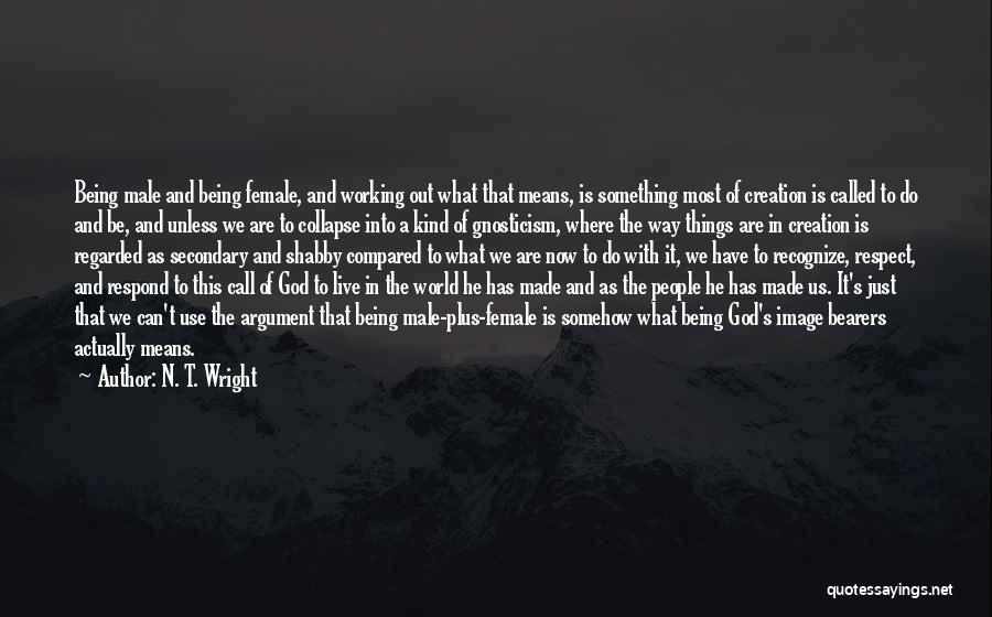 N. T. Wright Quotes: Being Male And Being Female, And Working Out What That Means, Is Something Most Of Creation Is Called To Do