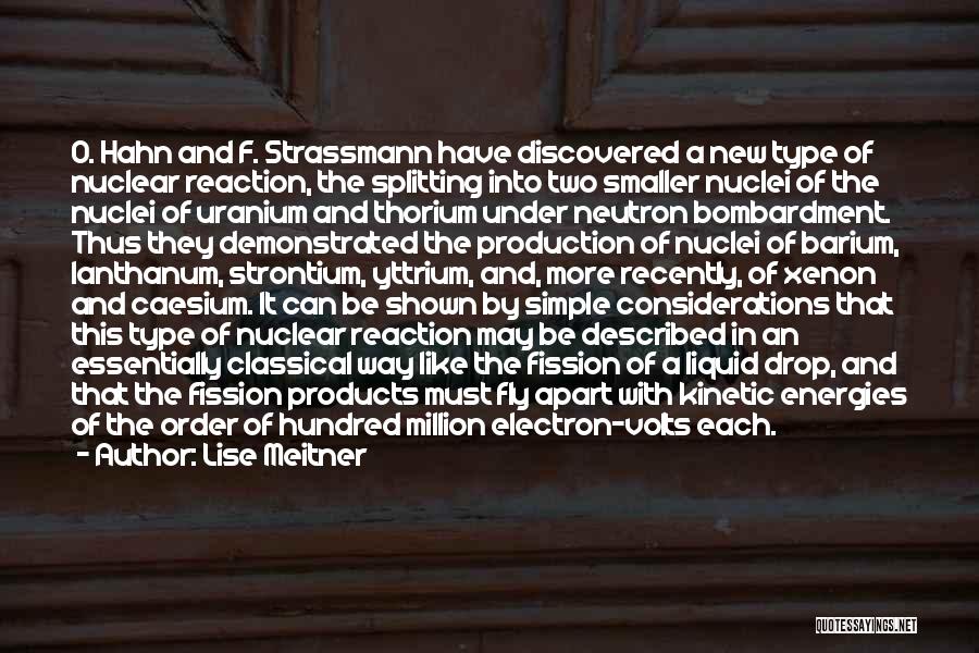 Lise Meitner Quotes: O. Hahn And F. Strassmann Have Discovered A New Type Of Nuclear Reaction, The Splitting Into Two Smaller Nuclei Of