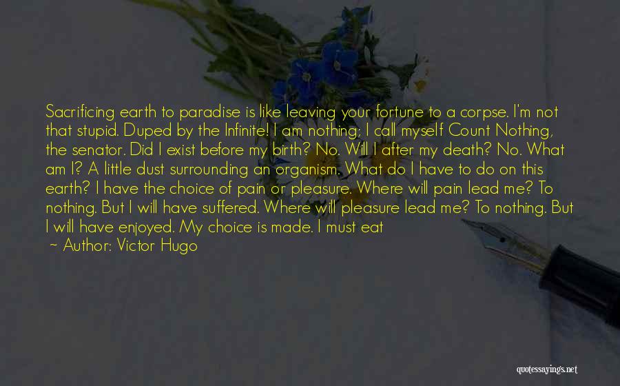 Victor Hugo Quotes: Sacrificing Earth To Paradise Is Like Leaving Your Fortune To A Corpse. I'm Not That Stupid. Duped By The Infinite!