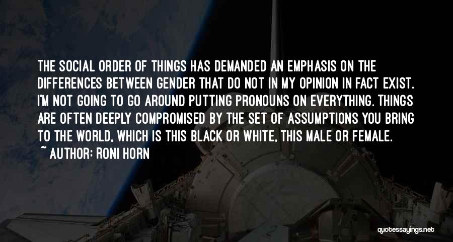 Roni Horn Quotes: The Social Order Of Things Has Demanded An Emphasis On The Differences Between Gender That Do Not In My Opinion