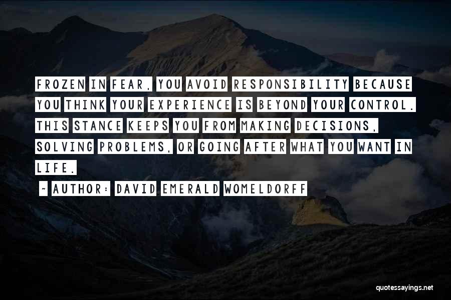 David Emerald Womeldorff Quotes: Frozen In Fear, You Avoid Responsibility Because You Think Your Experience Is Beyond Your Control. This Stance Keeps You From