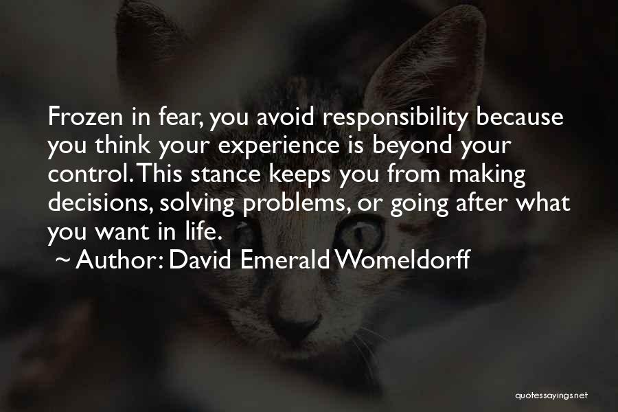 David Emerald Womeldorff Quotes: Frozen In Fear, You Avoid Responsibility Because You Think Your Experience Is Beyond Your Control. This Stance Keeps You From