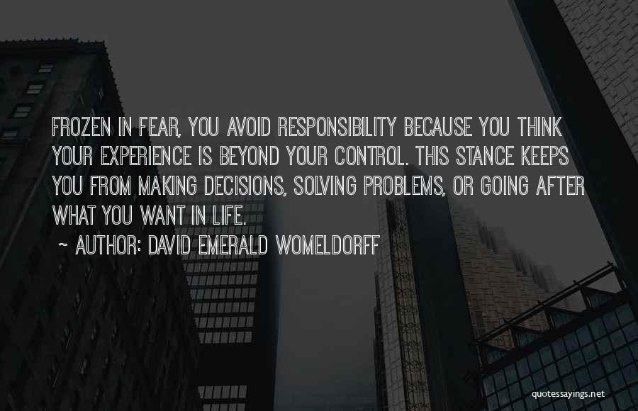 David Emerald Womeldorff Quotes: Frozen In Fear, You Avoid Responsibility Because You Think Your Experience Is Beyond Your Control. This Stance Keeps You From