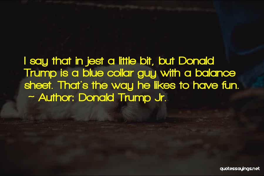 Donald Trump Jr. Quotes: I Say That In Jest A Little Bit, But Donald Trump Is A Blue Collar Guy With A Balance Sheet.