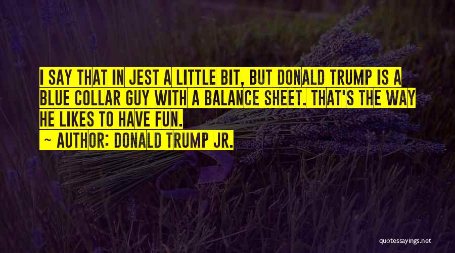 Donald Trump Jr. Quotes: I Say That In Jest A Little Bit, But Donald Trump Is A Blue Collar Guy With A Balance Sheet.