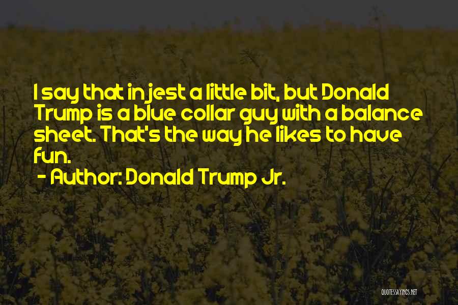 Donald Trump Jr. Quotes: I Say That In Jest A Little Bit, But Donald Trump Is A Blue Collar Guy With A Balance Sheet.