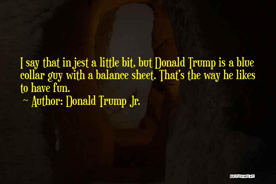 Donald Trump Jr. Quotes: I Say That In Jest A Little Bit, But Donald Trump Is A Blue Collar Guy With A Balance Sheet.